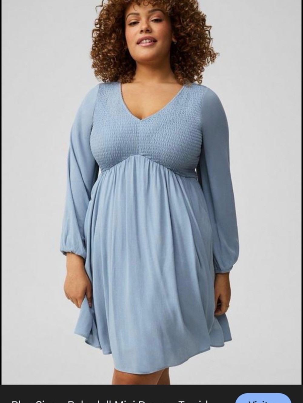 torrid Light Blue V-Neck Smocked Waist Long Sleeve Dress
